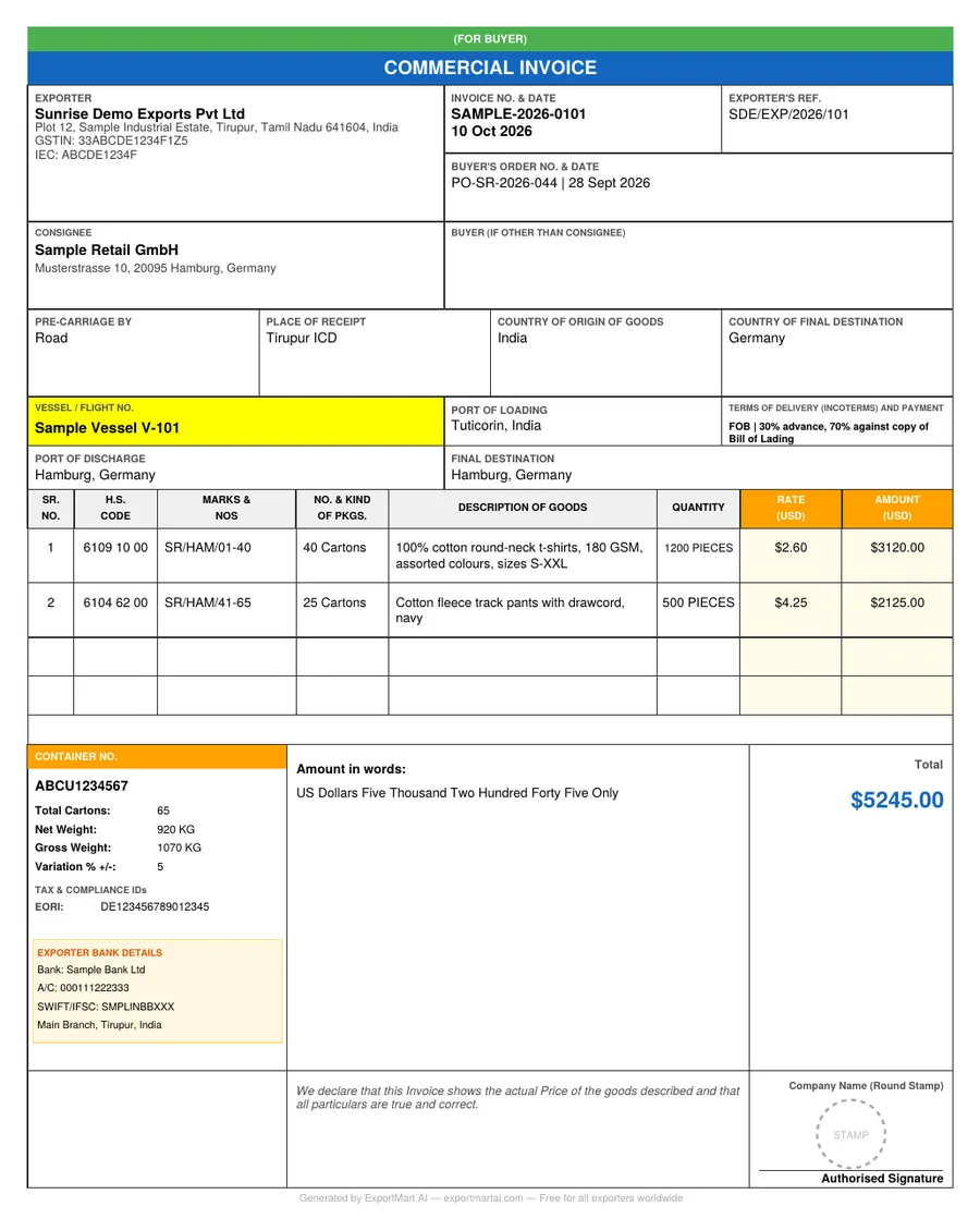 Sample Commercial Invoice PDF